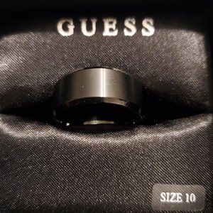 GUESS Gunmetal Black Beveled Edge Ring
